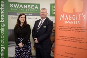 Lucia Osmond, Maggie’s Swansea, with Alun Williams, CEO of Swansea Building Society