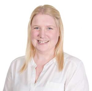 Woman in front of a white background