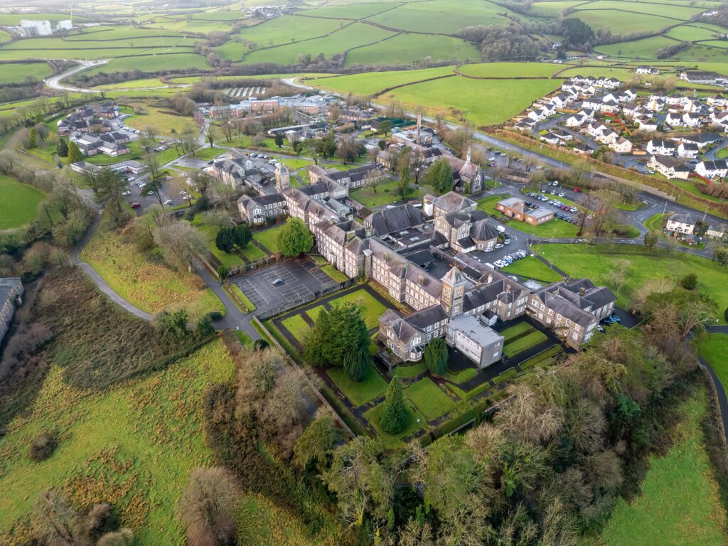 Drone shot of the Parc Dewi sant site