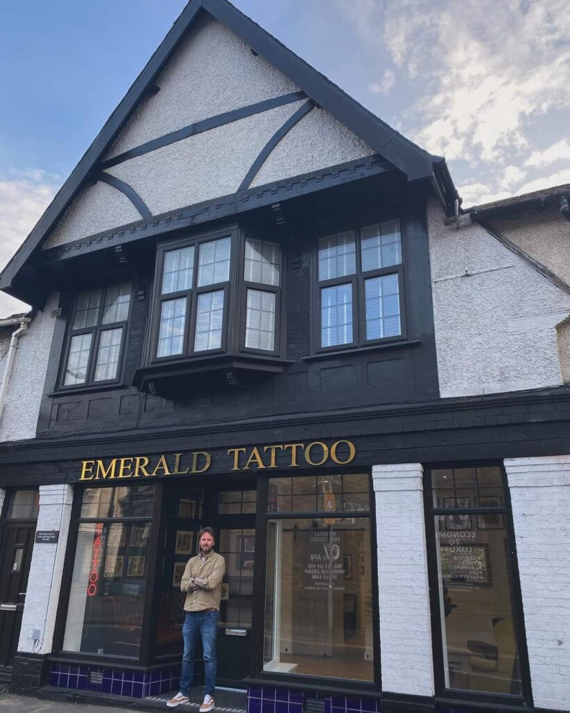 Owner Sam Fisher outside the new Emerald Tattoo Emporium, Pontardawe.